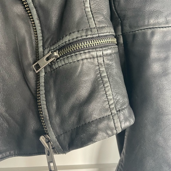 All Saints Cargo Black Leather Motorcycle Jacket - Picture 11 of 16